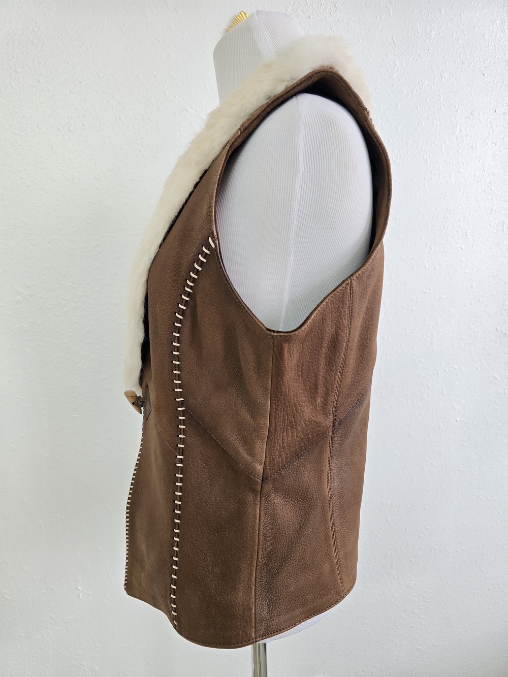 Corral Brown Sheep Leather Rabbit Fur Western Vest Women Medium Western - Picture 5 of 11